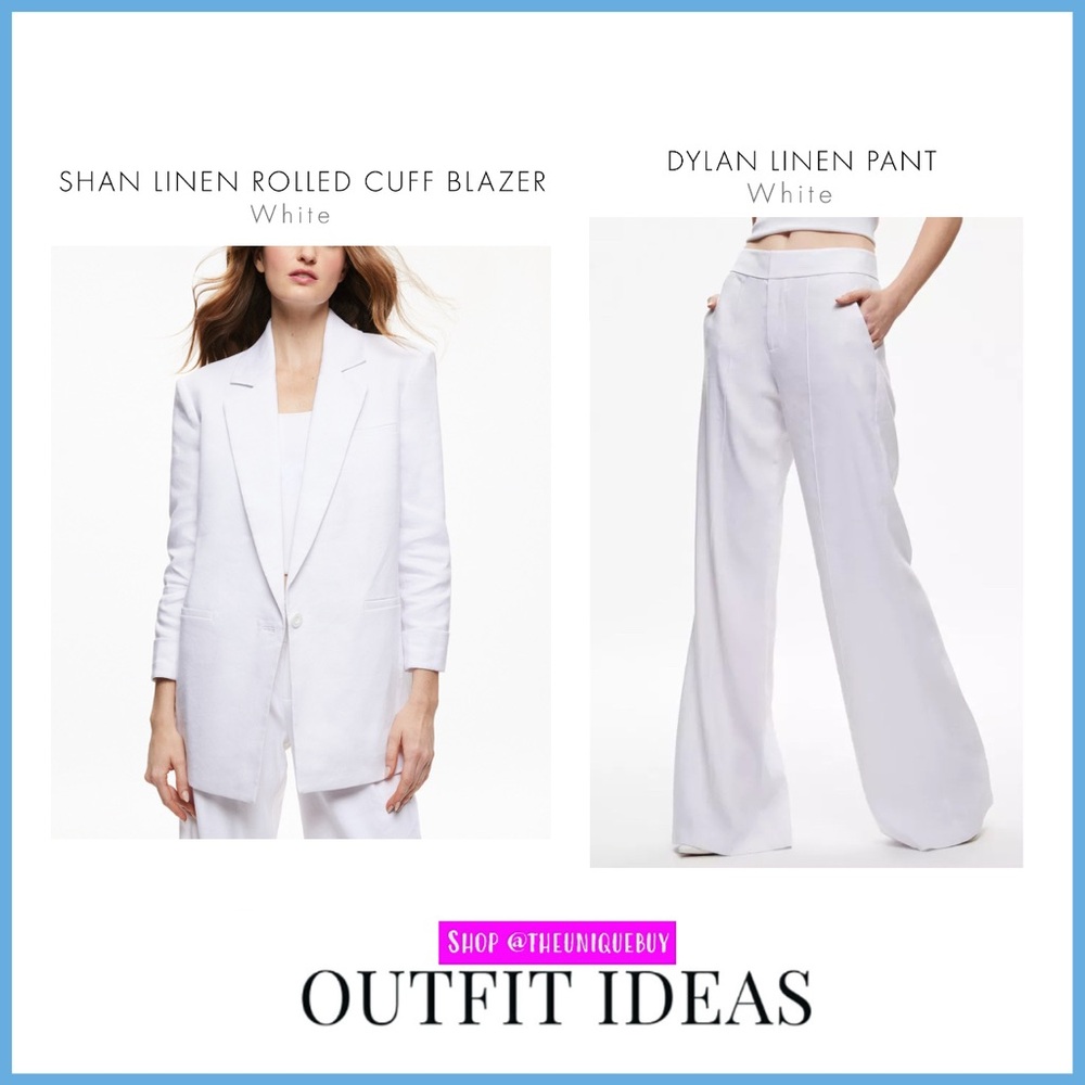 Alice + Olivia Shan White Linen Rolled Cuff Blazer Jacket - Picture 8 of 14